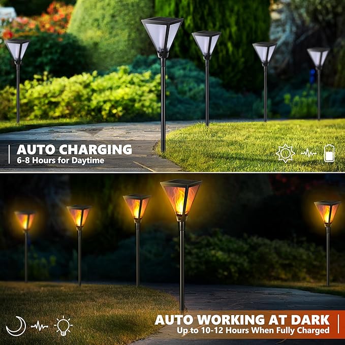 iBaycon 2 Pack 28" Solar Flame Torch Lights, Flickering Flame Garden Lights Outdoor Waterproof, Solar Pathway Light for Yard Lawn Path Landscape Decor