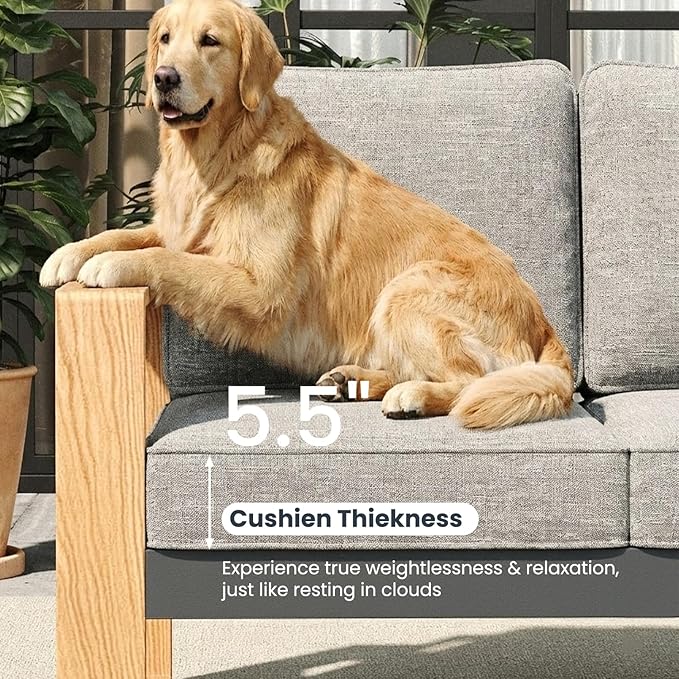 5 Pieces Aluminum Patio Furniture Set, Outdoor Conversation Sets with High Backrest Sofa and Fire Pit Table for Garden and Backyard