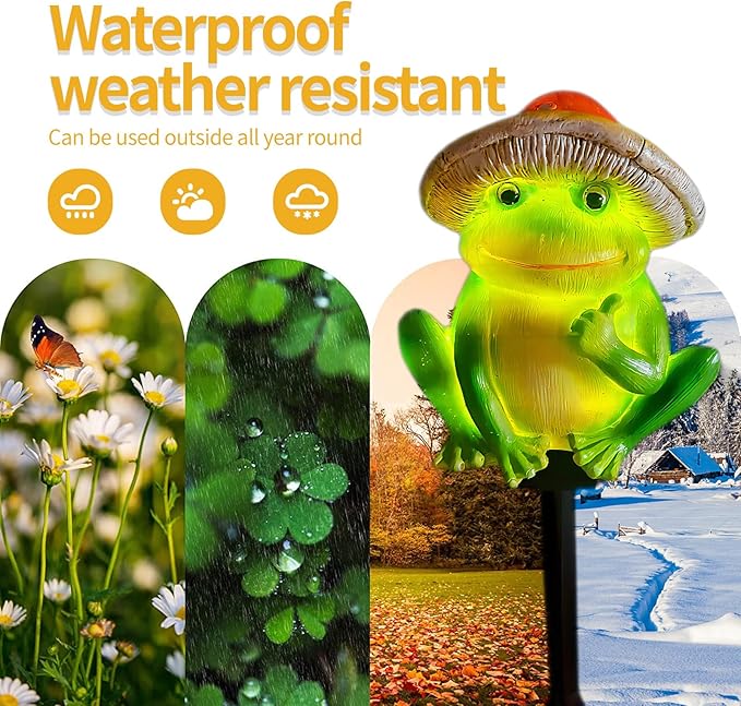 QH & Garden Frog Solar Lights - Waterproof Frog Figurines for Outdoor Garden Decor, Perfect Statues Gifts for Mom - Solar Power LED Light for Garden, Lawn, Patio, Pathway