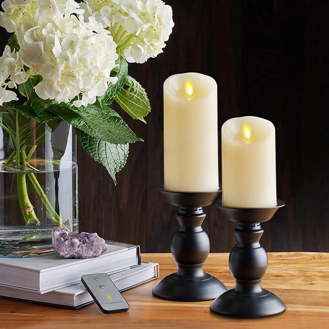 Luminara Flameless LED Battery Operated Ivory Pillar Candle, Flickering Realistic Moving Flame, 3" x 6.5" Real Wax Indoor Home Bathroom Decor Candle