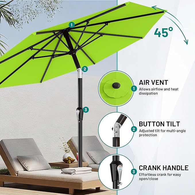 AreShark 10 FT Outdoor Patio Umbrella, Patio Table Umbrella with Push Button Tilt and Crank, Outdoor Patio Umbrellas with 8 Fiberglass Ribs, Patio Umbrellas for Market, Garden, Pool (Apple Green)
