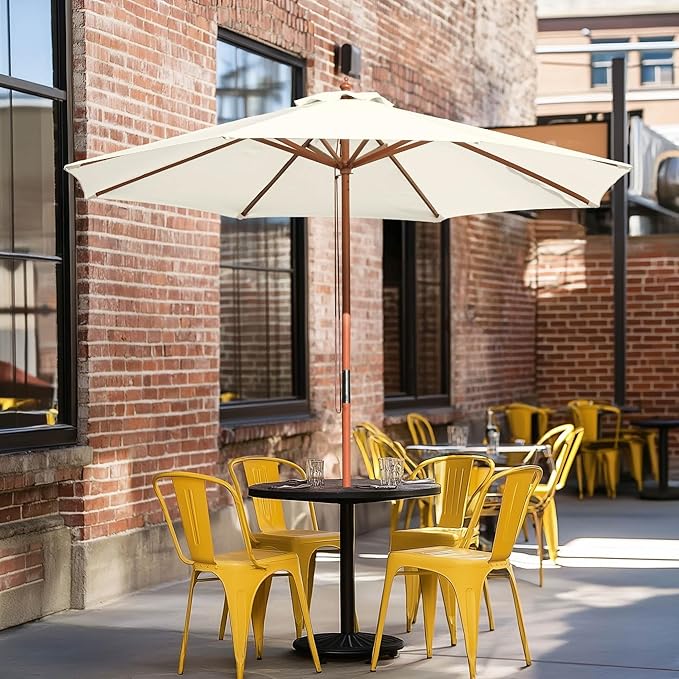 Yescom 9ft Coastal Solid Wood Umbrella Pulley Lift Commercial Base with Wheel Included for Seaside Restaurant Terrace Poolside Beach Club