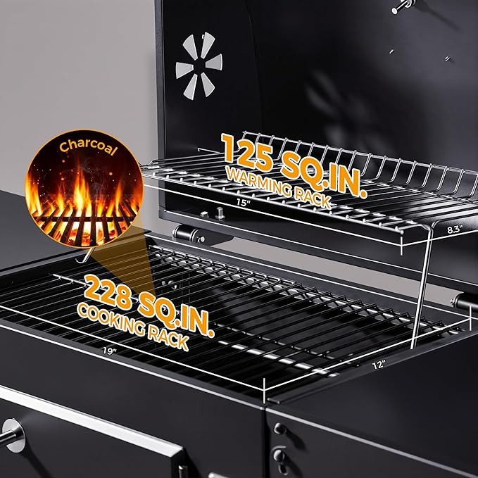 MASTER COOK Charcoal Grills with Two Foldable Side Tables, 353 Sq.In Cooking Area Outdoor Smoke Barbecue bbq Grill for Camping, Backyard Party, Patio, Picnic, Garden, Black,18"D x 43"W x 37"H