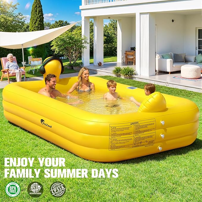FizZeal Inflatable Pool with Lights,Solar Duck Inflatable Swimming Pool for Kid,Blow Up Pool for Adults,Large Inflatable Kiddie Pool,Durable Thickened Family Inflatable Kid Pool for Backyard 100*63*22