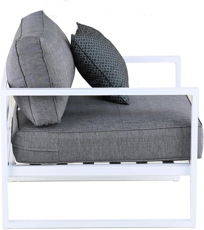 Elle Decor Paloma Outdoor Patio Furniture Collection in Weather-Resistant Metal Frame Patio Arm Chair, White