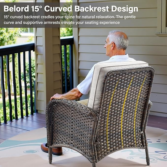 Belord Patio Club Chair Wicker Chairs - Outdoor High Back Chair Set of 2 Patio Furniture Set Rattan Seating with Removable Cushions for Porch Balcony Deck Pool Sunroom Light Brown/Beige