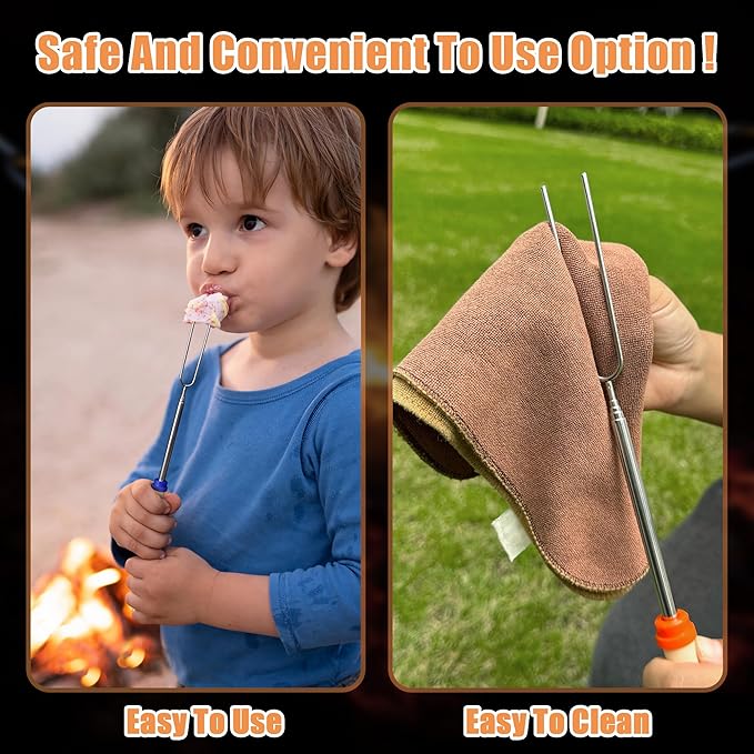 Briout Marshmallow Roasting Sticks - Smores Stick for Fire Pit - Hot Dog Campfire Skewers Marshmallow Camping 32 Inch Long Extendable Forks - 5 Pack