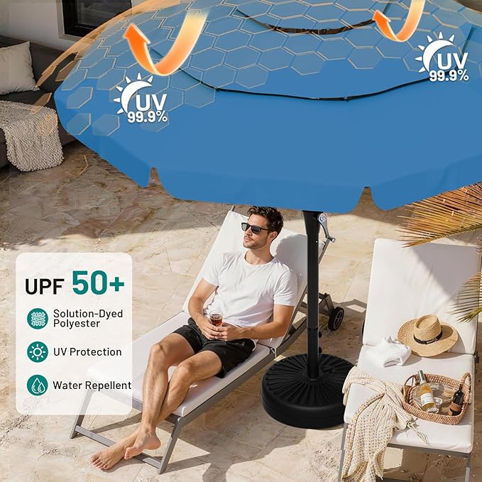 AreShark 10FT 3-Tiers Patio Umbrella with Valance, Outdoor Umbrellas with Crank/Tilt, Table Market Umbrella Vented w/ 8 Sturdy Ribs for Garden, Deck, Backyard, and Pool, Royal Blue