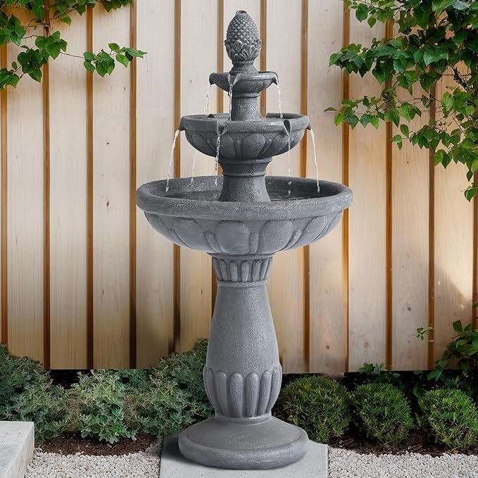 3 Tiered Outdoor Waterfall Fountains, Pineapple Top Water Fountain, Floor Garden Waterfalls Outside, Modern Cascading Flow Fountain for Garden, Yard, Patio, Home Decor