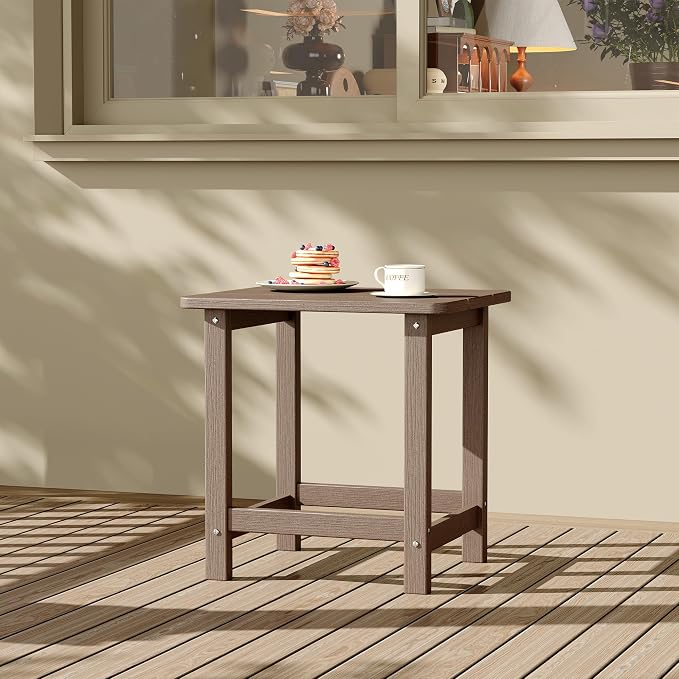 HDPE Adirondack Square Outdoor Side Table,Weather Resistant & Easy Assembly Patio End Tables,Durable Small Patio Table for Beach,Pool,Garden, Balcony, Porch