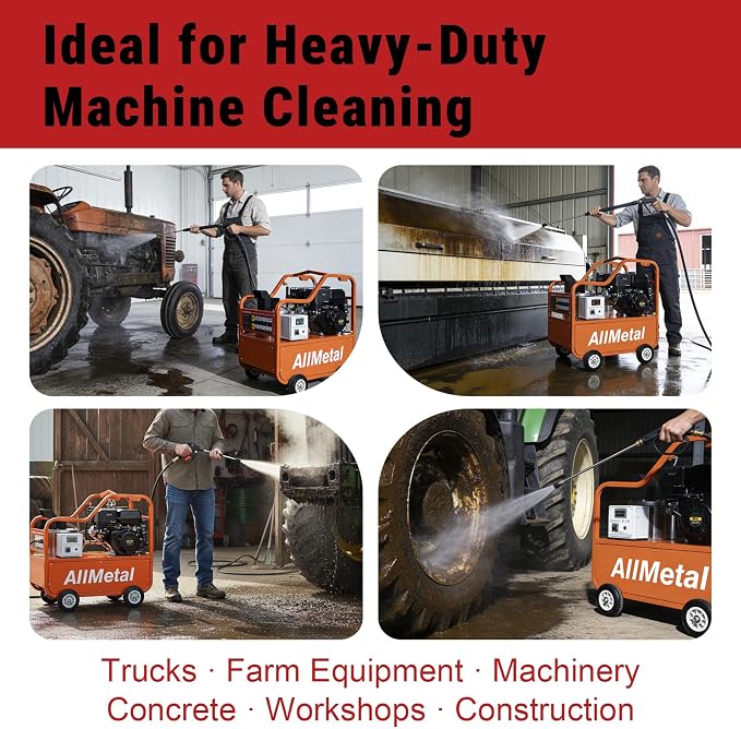 4000 PSI Hot Water Pressure Washer, 4.0 GPM, 420cc Gas Engine with AR Pump, Commercial Heavy-Duty Power Washer for Trucks, Machinery, Concrete, Industrial Grease Removal
