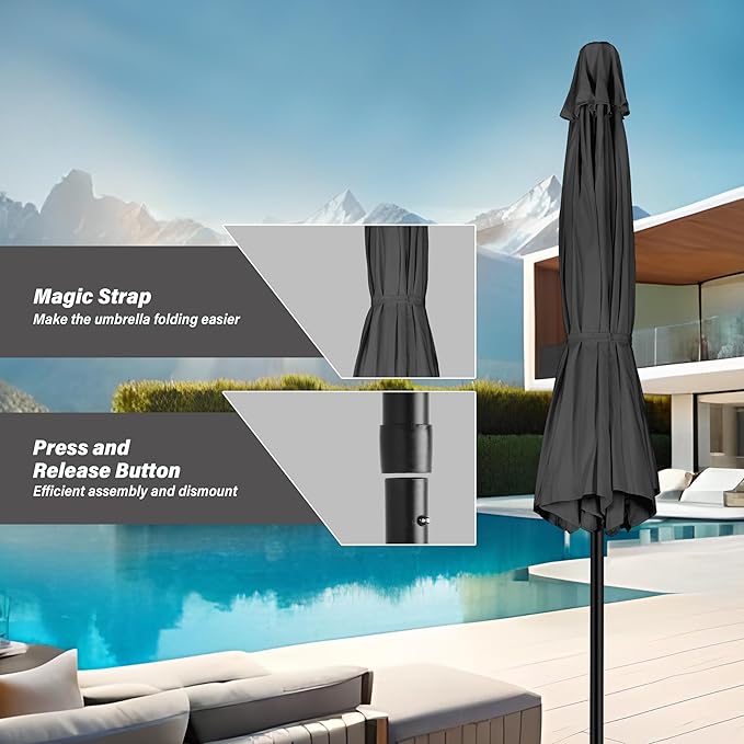 YSSOA 9' Patio Umbrella Outdoor Table Market Yard Umbrella with 8 Sturdy Ribs, Grey