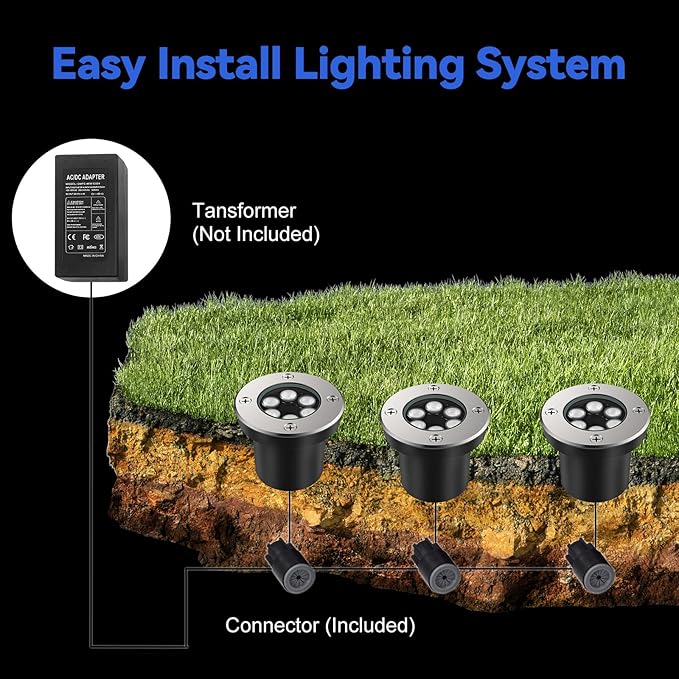 JESLED Low Voltage Landscape Lights, 6W LED Well Lights IP67 Waterproof, 3000K Warm White In-Ground Lights with Wire Connectors for Pathway, Deck, Patio, Yard, Garden (2 Pack)