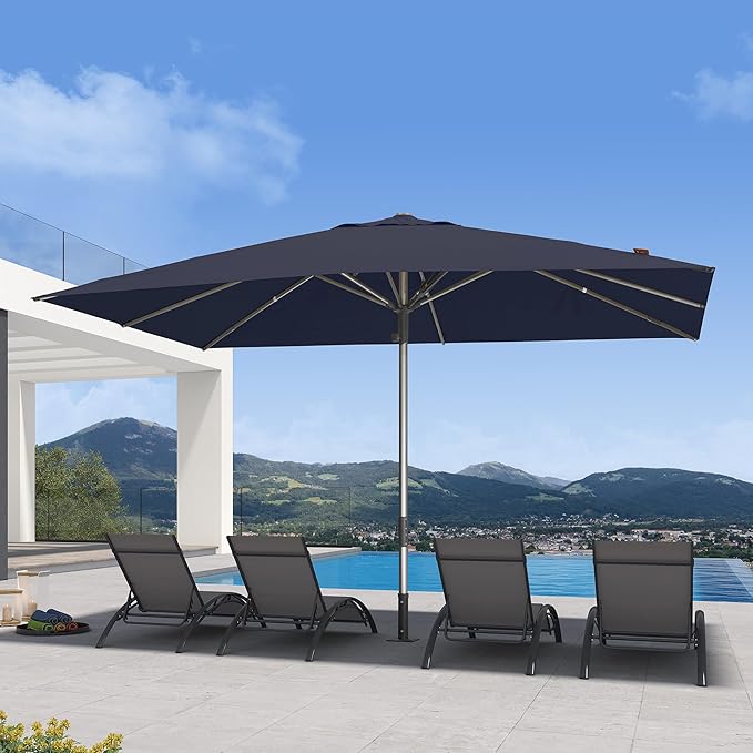 PURPLE LEAF Commercial Grade 10 x 13 FT Heavy Duty Rectangle Market Umbrella Semi Auto Open All Weather Wind Resistant Reinforced Aluminum Frame Outdoor Patio Umbrella for Restaurant Hotel Resort Cafe Poolside Business Use Navy Blue