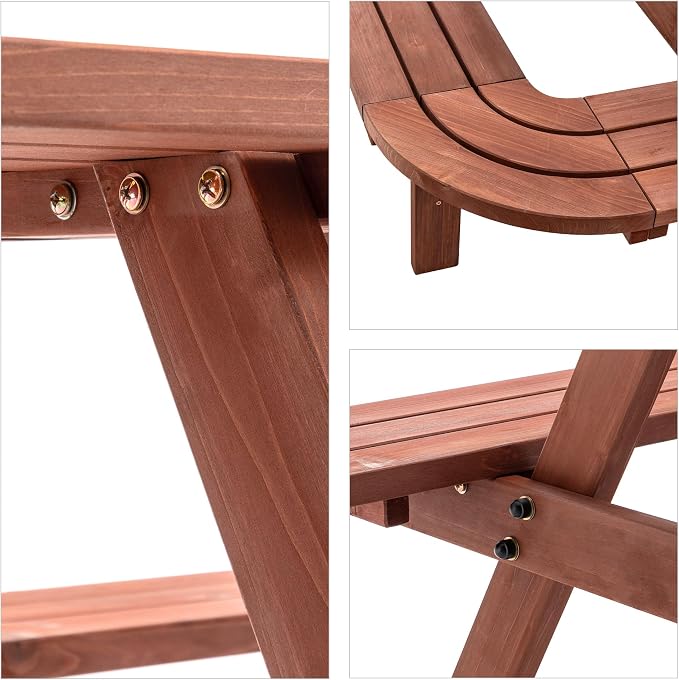 121'' Large Outdoor Dining Table, Rectangular Wooden Patio Dining Table & 2 Built-in Bench for 16, 2" Umbrella Hole, Suitable for Backyard Garden Porch, Brown