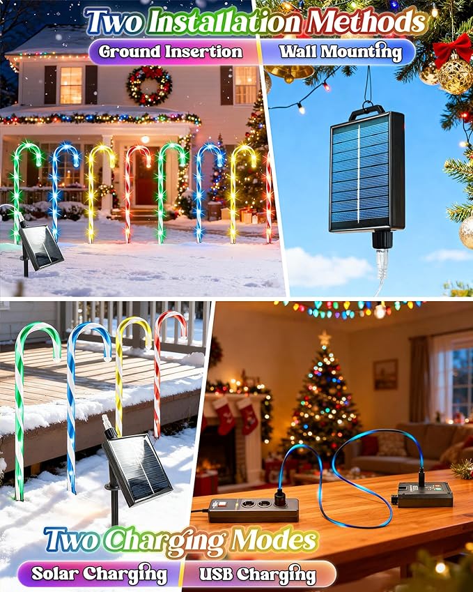 Anordsem Solar Christmas Decorations Outdoor: 21" Candy Cane Stake Lights 12 Pack - Waterproof LED 8 Colorful Lighting Models for Pathway Yard Garden Xmas Decor - 2026 New Year Gifts for Homeowners