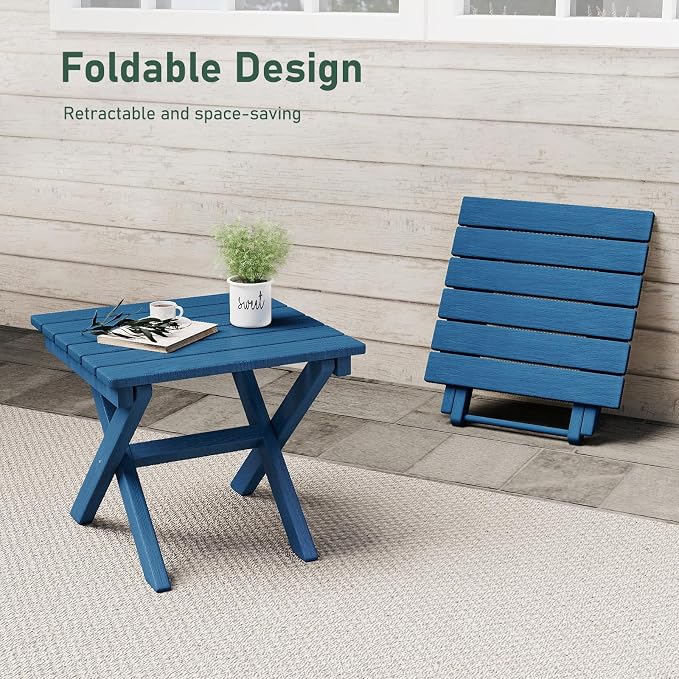 Furnimart 18" Square Foldable Side Table for Outdoor & Camping, Extra-Thick HDPE Weather-Resistant Small Coffee Table, Portable Blue Outdoor End Table for Balcony Poolside Space Saving(Blue)