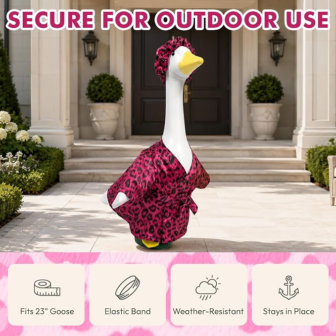 holoith Leopard Porch Goose Outfit for 23 inch Goose Statue | Leopard Print Bathrobe and Cap, Summer Porch Goose Clothes Decor Lawn Yard Garden Patio Decor
