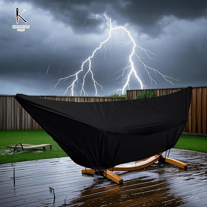 Waterproof Hammock Cover for 10-15FT Hammock Stand,Outdoor Hammocks Covers with Zip and Elastic Ropes,Windproof Hammocks Cover for Outside,420D Heavy Duty Oxford (Black,9-10foot)