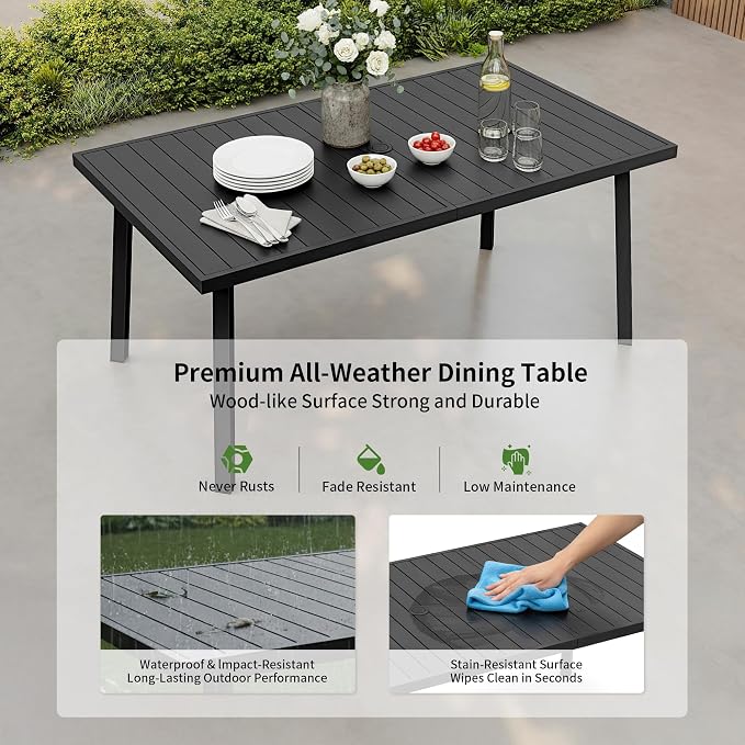 Outdoor Dining Set,7-Piece Patio Dining Table Set for 6 with Rectangular Table & 6 Thick Cushion Sofa Chair, Aluminum All-Weather Patio Furniture Set for Backyard, Garden and Poolside (Black)