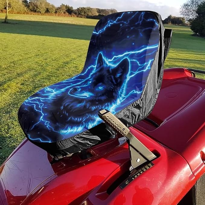 Wolf Lightning Seat Cushion Covers for Agricultural and Industrial Vehicle, Non-Slip Lawn Mower Seat Cover with Storage Bag