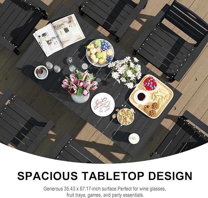 Domi HDPE Outdoor Dining Set, All-Weather 5 Piece Outdoor Dining Table Set with 2" Umbrella Hole, Outdoor Patio Dining Set for Garden, Poolside, Backyard, Deck, Black