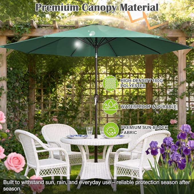 Blissun 10FT Outdoor Patio Umbrella, Outdoor Table Umbrella, Yard Umbrella, Market Umbrella with 8 Sturdy Ribs, Push Button Tilt and Crank