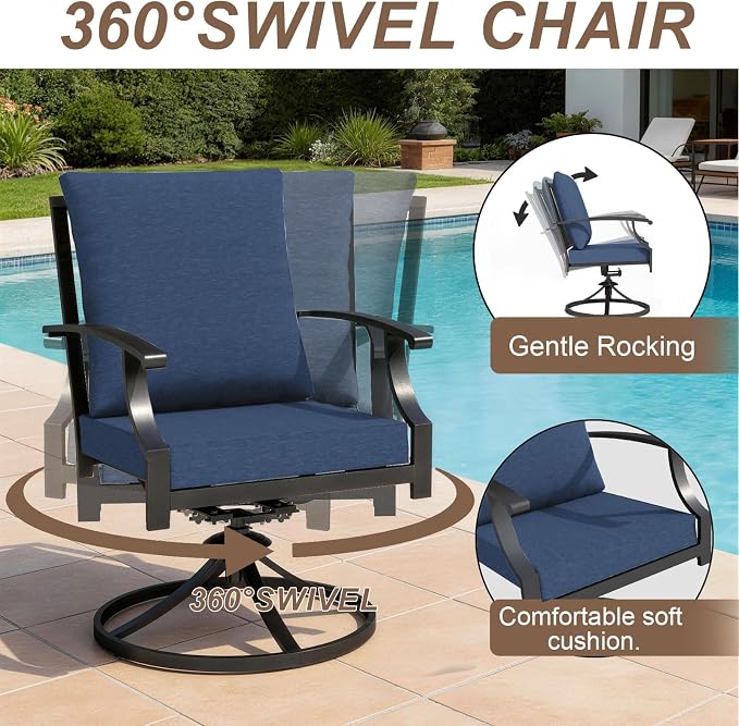 8 Pieces Patio Dining Set with Brown Umbrella,Outdoor Furniture Set Includes Hole Cut-Out Table and 4 Metal Backrest Chairs and 2 Swivel Chairs for Backyard,Garden,Poolside,Brown