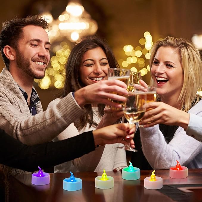 48 Pack Fast Color Changing Tea Lights Battery Operated, Flameless Flickering Electric Colored TeaLights, Flicker LED Colorful Votive Candles Bulk for Christmas Party Halloween Home Decorations