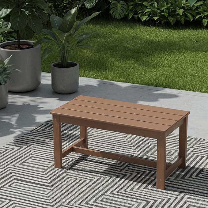 HDPE Patio Coffee Table, All-Weather Outdoor Coffee Table Patio Conversation Sets for Lawn, Garden, Porch, Balcony, Deck, Teak