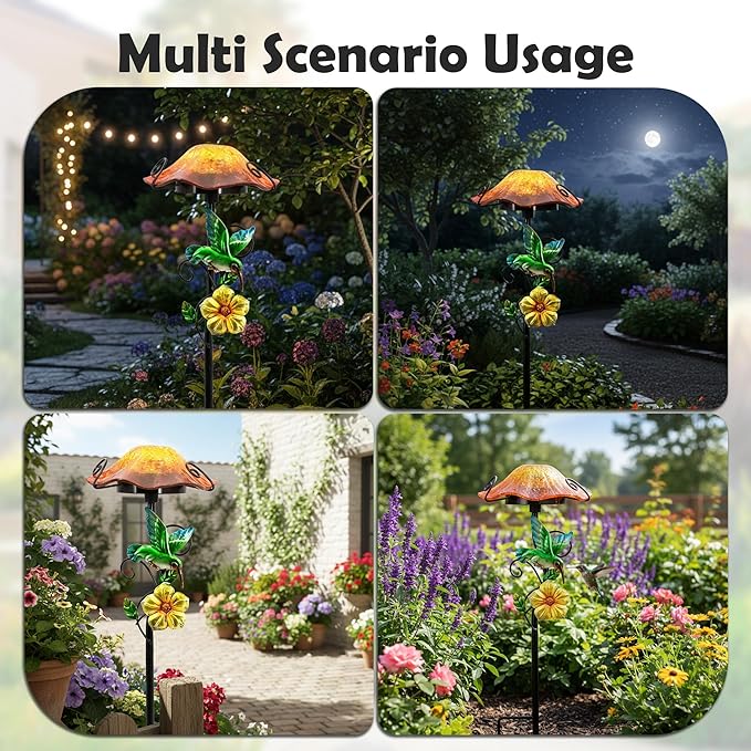 Solar Outdoor Lights Decorative Solar Glass Mushroom Lights Waterproof LED Yellow Garden Stake Light for Walkway Pathway Lawn Patio Yard Decorations.