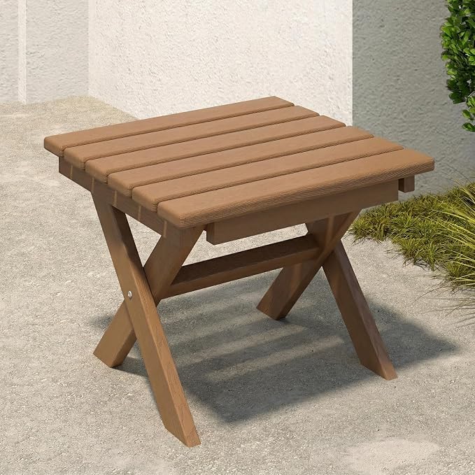 Outdoor Folding Side Table, Lightweight & Space-Saving Design, All-Weather HDPE Material, Realistic Wood-Grain Finish(Teak,1 Table)