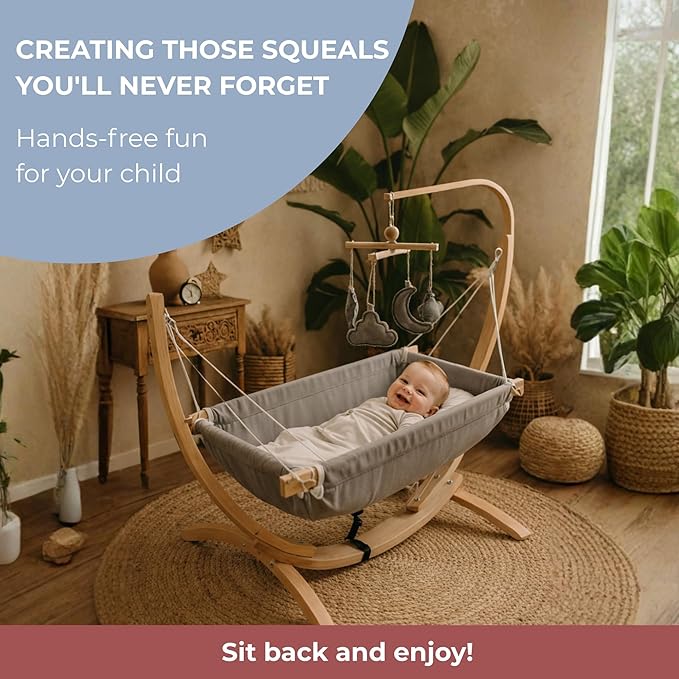 Kids Hammock Bed for Children Ages 3 to 5 Years, 15 to 36 kg Capacity, Comfortable Fabric with Wooden Frame, Portable and Easy to Assemble for Indoor and Outdoor Use (Grey-2)