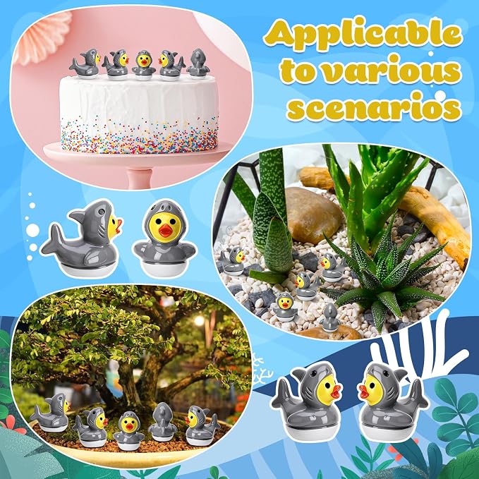 30 Pcs Shark Ducks, Mini Shark Resin Ducks Bulk | Fun Printed Toy Figures for Birthday Party Favors, Themed Decor, Kids Gift Collection (Ferocious Shark)