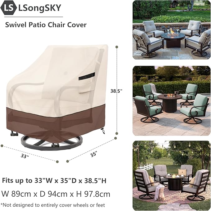 Patio Swivel Chair Cover 4 Pack,Waterproof Heavy Duty Patio Chair Covers,Swivel Chair Cover for Outdoor Furniture Covers Waterproof(33 W x 35 D x 36 H inches),Beige&Brown