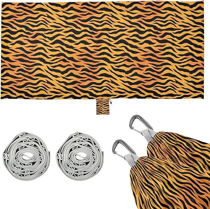 Camping Hammock Outdoor Hammocks for Outside Orange Black Tiger Stripe Beach Trees Portable Lightweight with Pockets Tree Straps Indoor