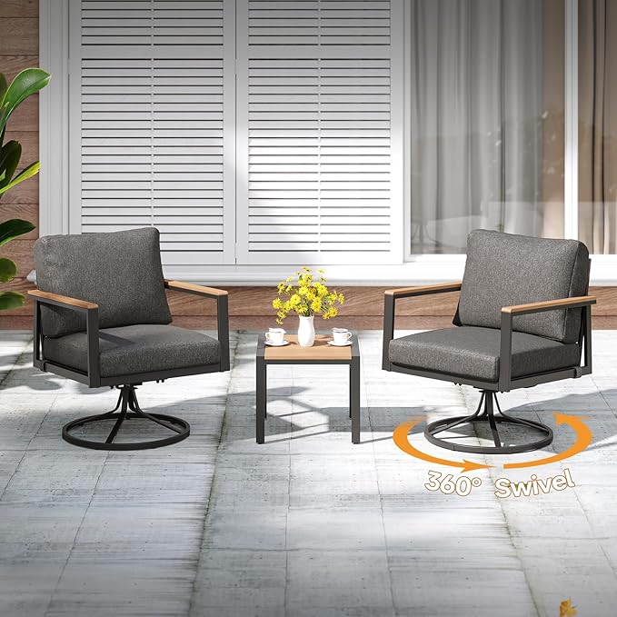 Patio Conversation Set, 5 Pcs Outdoor Furniture with 3-Seater Sofa, 2 Single Rotate 360° Chairs, Coffee Table and End Table, 5 Seats Couch with Washable Thick Cushions for Backyard Porch Balcony
