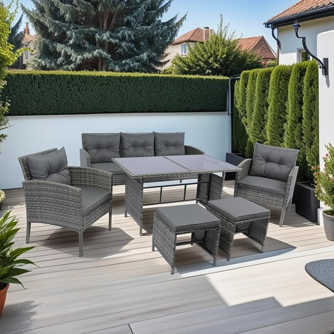 LUMISOL 6 Piece Outdoor Patio Dining Set with Cushion,Patio Furniture Sets,All Weather Sectional Conversation Set,Space Saving Patio Set for Backyard,Beach,Garden