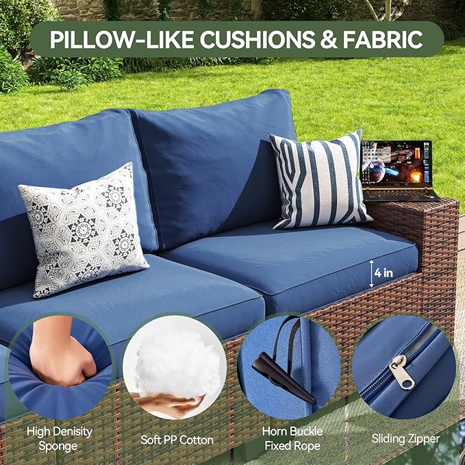 Aoxun Patio Fruniture Sets, Wicker Outdoor Patio Furniture Set with 4 in Thick Cushions and Widen Armrests, All-Weather Outdoor Sectional for Backyard, Garden and Poolside (Waterproof Cover Included)