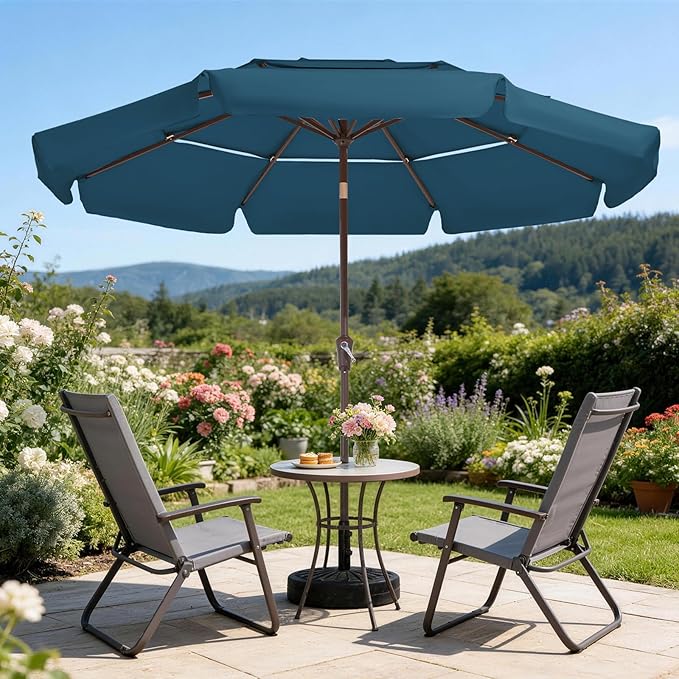 JEAREY 3 Tiers 9 FT Patio Umbrellas Outdoor Table Umbrella with Push Button Market Umbrella 8 Sturdy Ribs UV Protection Waterproof for Garden,Lake Blue