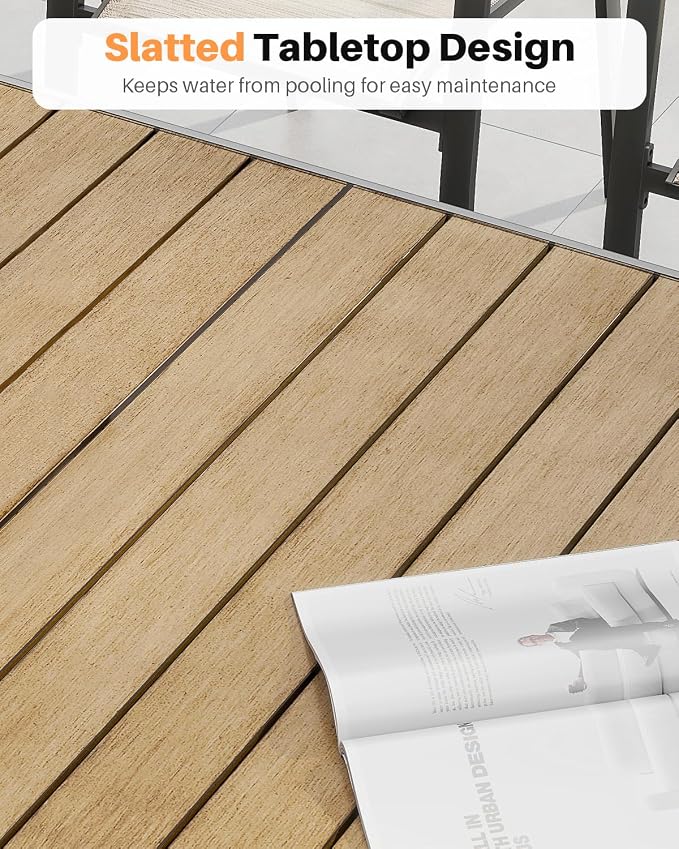 Teak Expandable Outdoor Dining Table for 8, Never-Rust Aluminum Patio Dining Table, 63''-83'' X-Shaped Extendable Dining Table with Umbrella Hole for Garden Porch Deck Indoor or Outdoor Meals