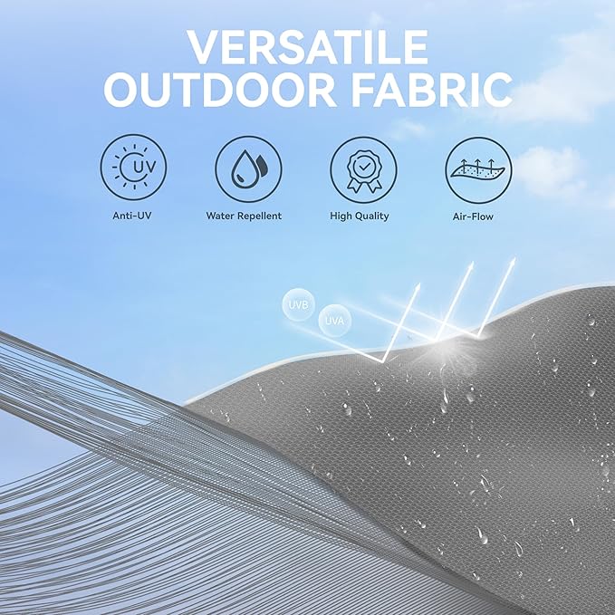 GREEN PARTY 10ft Patio Umbrella with Solar Lights, Auto-Tilt Lighted Market Table Umbrellas with Crank, 8 Sturdy Ribs & 1.5" Pole outdoor umbrellas for Patio Garden Deck Backyard Pool, Grey