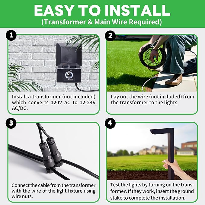 Landscape Path Lights, 3000K/4000K/5000K Selectable Pathway Lights, 12V Low Voltage Wired, LED Outdoor Waterproof, 5W 235LM L Shape Black Aluminum for Yard Walkway Driveway Garden