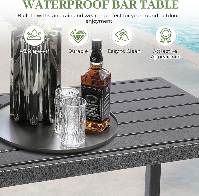 Outdoor Patio Counter Height Bar Table, 47" Rectangle for Patio, Garden, Yard, Balcony, Poolside