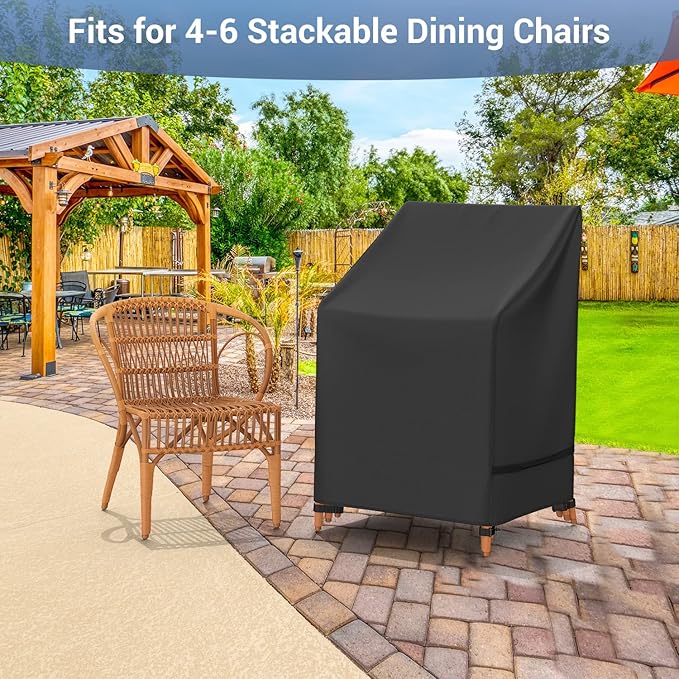 Mrrihand Patio Chair Covers, Outdoor Stackable Chair Covers Waterproof, Heavy Duty Patio Furniture Covers Fits for 4-6 Stackable Dining Chairs, 28" W× 36" D× 47" H, Black