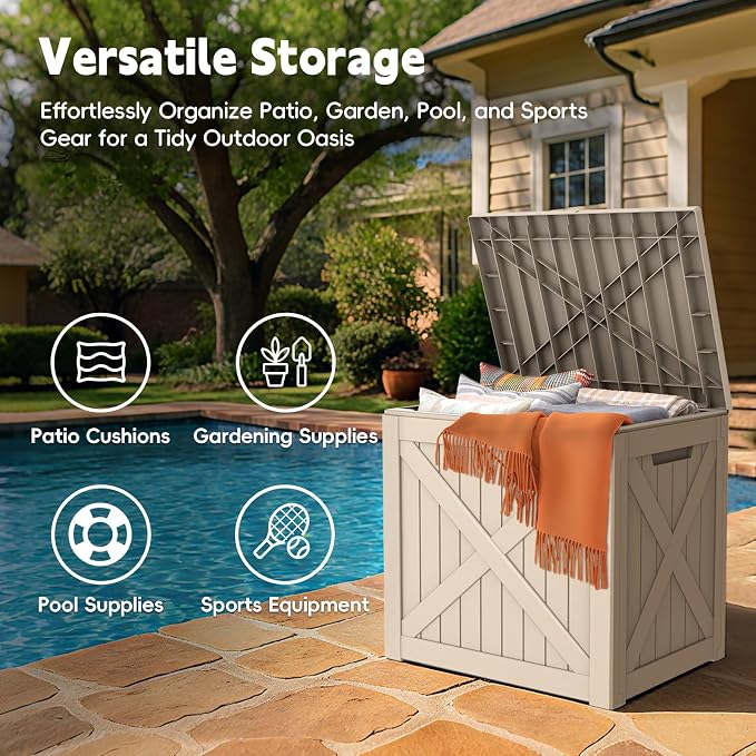 LubanNese Outdoor Storage Box, Waterproof Deck Box, Outdoor Patio Storage Bin, Weatherproof (Grey, 35 Gallon)