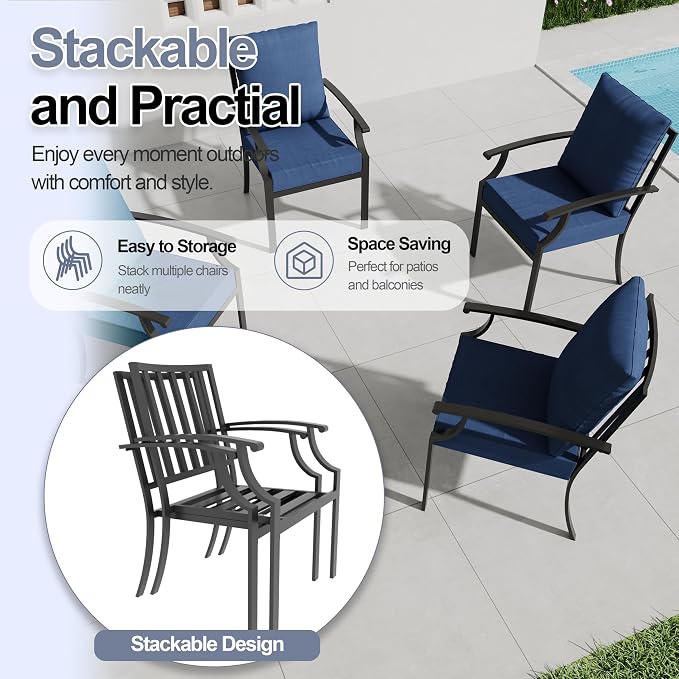 10 Piece Outdoor Dining Set for 8, Patio Table and Chairs Set with Umbrella, Metal Patio Furniture Set with 2 Swivel Chairs, Outdoor Table and Chairs with Cushions for Lawn, Garden, Yard-Navy