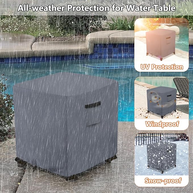 Waterproof Outdoor Ottoman Cover Square,600D Heavy Duty Patio Small Side Table Cover,Patio Furniture Covers for End Table 25" W x 25" D x 18" H,Grey