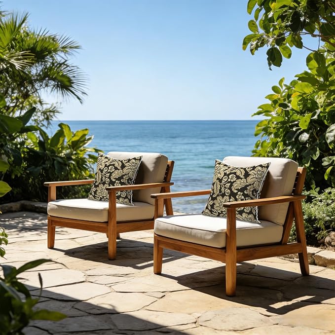 LVTXIII Outdoor Throw Pillows 20x20 Patio Waterproof Square Pillows with Piping Fade Resistant Accent Pillow for Spring Summer Garden Decoration, Set of 2, Jacobean Black