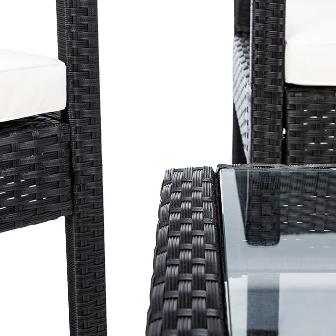 Safavieh PAT7507A Collection Bassey Black and Beige 4-Piece Outdoor Living Patio Set
